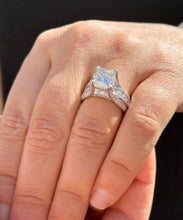 Load image into Gallery viewer, Cushion Cut Moissanite And Round Cut Sides Engagement Ring Set In 14k Solid White Gold Bridal Ring Hidden Halo Style Wedding Ring 5.50ctw
