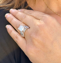 Load image into Gallery viewer, Cushion Cut Moissanite And Round Cut Sides Engagement Ring Set In 14k Solid White Gold Bridal Ring Hidden Halo Style Wedding Ring 5.50ctw
