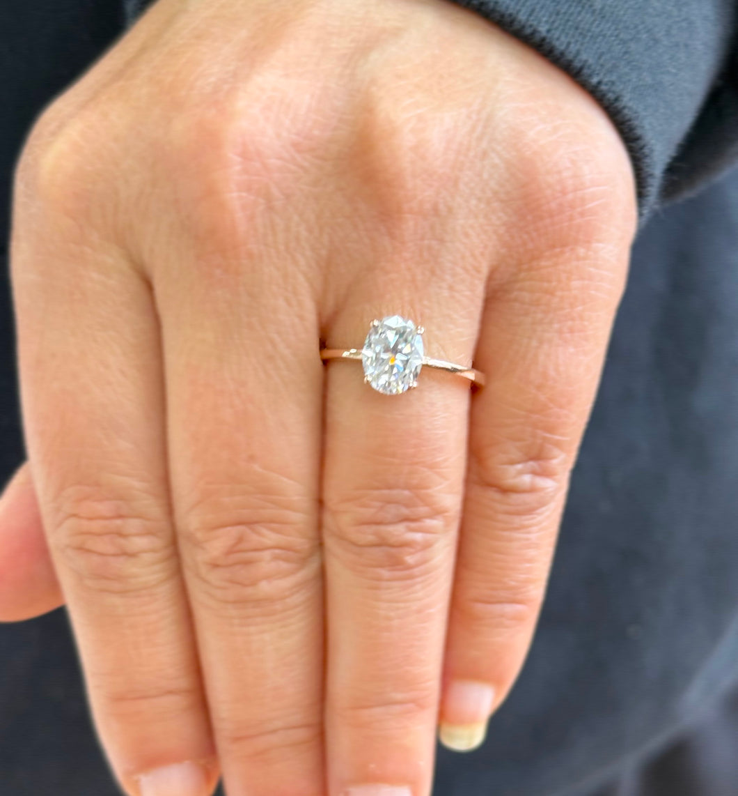 Oval Shape Moissanite Engagement Ring Solitaire 14k Solid Rose Gold Bridal Ring Wedding Ring Anniversary Ring Solitaire Four Prong 2.00ct