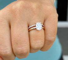 Load image into Gallery viewer, Cushion Cut And Round Cut Sides Diamond IGI Certified Engagement Ring And Matching Band 14k Solid Rose Gold Halo Wedding Ring 3.20ctw G-VS2
