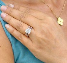 Load image into Gallery viewer, Cushion Cut Moissanite And Round Cut Sides Engagement Ring And Two Matching Bands 14K Solid Rose Gold Half Eternity Minimalist Ring 3.40ctw
