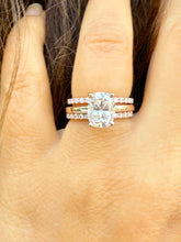 Load image into Gallery viewer, Cushion Cut Moissanite And Round Cut Sides Engagement Ring And Two Matching Bands 14K Solid Rose Gold Half Eternity Minimalist Ring 3.40ctw
