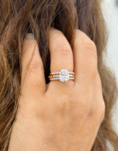 Load image into Gallery viewer, Cushion Cut Moissanite And Round Cut Sides Engagement Ring And Two Matching Bands 14K Solid Rose Gold Half Eternity Minimalist Ring 3.40ctw
