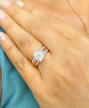 Load image into Gallery viewer, Cushion Cut Moissanite And Round Cut Sides Engagement Ring And Two Matching Bands 14K Solid Rose Gold Half Eternity Minimalist Ring 3.40ctw
