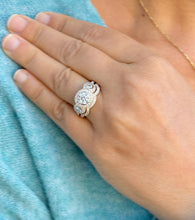 Load image into Gallery viewer, Round Cut Moissanite Engagement Ring And Band Three Stone Style Bezel Set Design 14k Solid Yellow Gold Halo Style Wedding Bridal Set 2.50ctw

