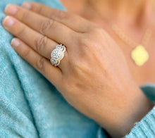 Load image into Gallery viewer, Round Cut Moissanite Engagement Ring And Band Three Stone Style Bezel Set Design 14k Solid Yellow Gold Halo Style Wedding Bridal Set 2.50ctw
