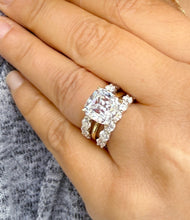 Load image into Gallery viewer, Cushion Cut Moissanite And Round Cut Sides Engagement Ring And Matching Band Set In 14k Solid Yellow And White Gold Wedding Bridal Set 6.00ctw
