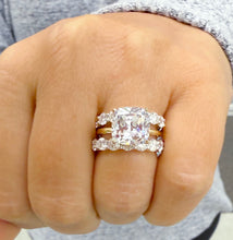 Load image into Gallery viewer, Cushion Cut Moissanite And Round Cut Sides Engagement Ring And Matching Band Set In 14k Solid Yellow And White Gold Wedding Bridal Set 6.00ctw
