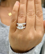 Load image into Gallery viewer, Cushion Cut Moissanite And Round Cut Sides Engagement Ring And Matching Band Set In 14k Solid Yellow And White Gold Wedding Bridal Set 6.00ctw
