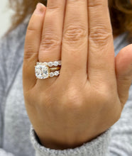 Load image into Gallery viewer, Cushion Cut Moissanite And Round Cut Sides Engagement Ring And Matching Band Set In 14k Solid Yellow And White Gold Wedding Bridal Set 6.00ctw
