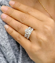 Load image into Gallery viewer, Elongated Cushion Cut Moissanite And Round Cut Sides Engagement Ring And Two Matching Bands Set In 14k Yellow Gold Wedding Bridal Set 7.00ct
