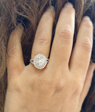 Load image into Gallery viewer, Oval Cut Moissanite and Round Cut Sides Engagement Ring Double Halo Split Shank Style Set In 14k Solid Rose Gold Bridal Wedding Ring 2.80ct
