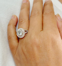 Load image into Gallery viewer, Oval Cut Moissanite and Round Cut Sides Engagement Ring Double Halo Split Shank Style Set In 14k Solid Rose Gold Bridal Wedding Ring 2.80ct
