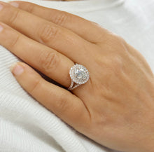 Load image into Gallery viewer, Oval Cut Moissanite and Round Cut Sides Engagement Ring Double Halo Split Shank Style Set In 14k Solid Rose Gold Bridal Wedding Ring 2.80ct
