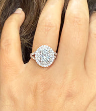 Load image into Gallery viewer, Oval Cut Moissanite and Round Cut Sides Engagement Ring Double Halo Split Shank Style Set In 14k Solid Rose Gold Bridal Wedding Ring 2.80ct
