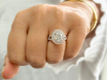 Load image into Gallery viewer, Oval Cut Moissanite and Round Cut Sides Engagement Ring Double Halo Split Shank Style Set In 14k Solid Rose Gold Bridal Wedding Ring 2.80ct
