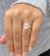 Load image into Gallery viewer, Cushion Cut Moissanite And Round Cut Sides Engagement Ring 14K Solid Yellow Gold Four Prong set Wedding Ring Four Prong Set Bridal Ring 5.25
