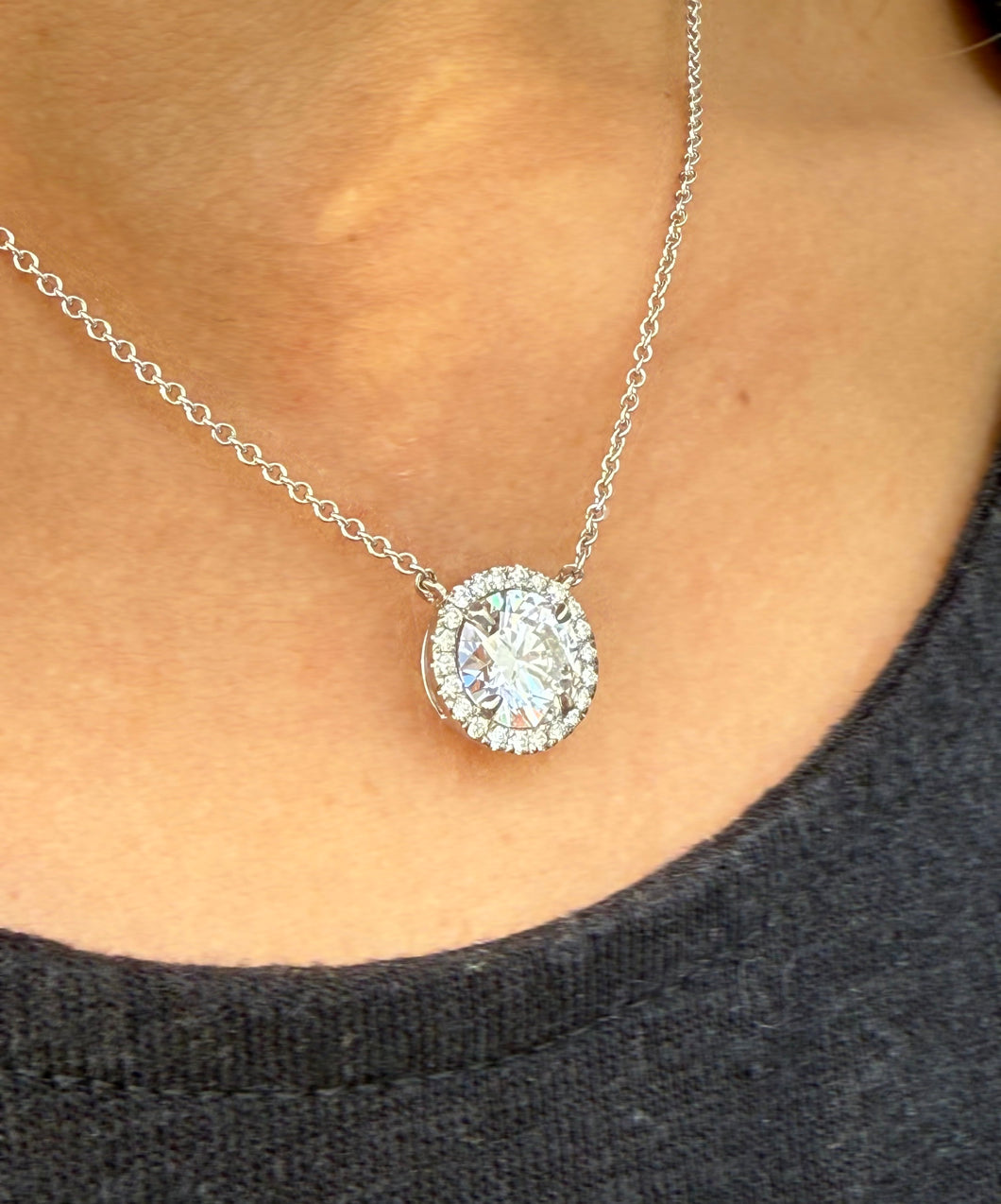 Round Cut IGI Certified Diamond Pendant And Chain Solitaire Minimalist Halo Style 14k Solid White Gold Necklace And Chain Wedding Gift 3.25