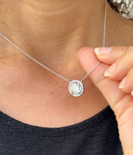 Load image into Gallery viewer, Round Cut Moissanite Pendant And Chain Solitaire Minimalist Dainty Halo Style 14k Solid White Gold Necklace And Chain Wedding Gift 3.25ct
