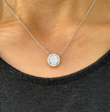 Load image into Gallery viewer, Round Cut Moissanite Pendant And Chain Solitaire Minimalist Dainty Halo Style 14k Solid White Gold Necklace And Chain Wedding Gift 3.25ct
