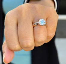 Load image into Gallery viewer, Round Cut Diamond Engagement Ring And Matching Band Solitaire IGI Certified Crown Set Style In 14k Solid Rose Gold Wedding Bridal Ring 3.20ctw
