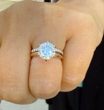 Load image into Gallery viewer, Round Cut Diamond Engagement Ring And Matching Band Solitaire IGI Certified Crown Set Style In 14k Solid Rose Gold Wedding Bridal Ring 3.20ctw
