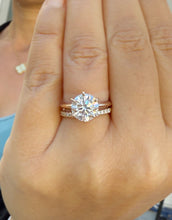 Load image into Gallery viewer, Round Cut Diamond Engagement Ring And Matching Band Solitaire IGI Certified Crown Set Style In 14k Solid Rose Gold Wedding Bridal Ring 3.20ctw
