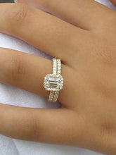 Load image into Gallery viewer, Emerald Cut Moissanite And Round Cut Sides Engagement Ring And Matching Band Halo Wedding Ring In 14k Yellow Gold Bridal Ring For Her 1.80ct
