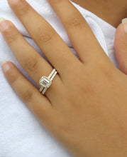 Load image into Gallery viewer, GIA Certified Natural Emerald Cut And Round Cut Sides Diamond Engagement Ring And Matching Band Bridal Set In 14k Solid Yellow Gold 1.70ctw
