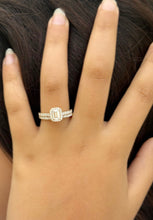 Load image into Gallery viewer, Emerald Cut Moissanite And Round Cut Sides Engagement Ring And Matching Band Halo Wedding Ring In 14k Yellow Gold Bridal Ring For Her 1.80ct
