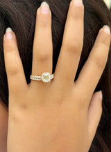 Load image into Gallery viewer, Emerald Cut Moissanite And Round Cut Sides Engagement Ring And Matching Band Halo Wedding Ring In 14k Yellow Gold Bridal Ring For Her 1.80ct
