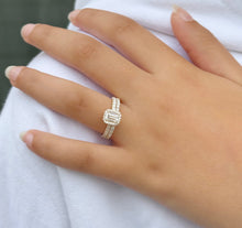 Load image into Gallery viewer, Emerald Cut Moissanite And Round Cut Sides Engagement Ring And Matching Band Halo Wedding Ring In 14k Yellow Gold Bridal Ring For Her 1.80ct
