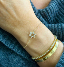 Load image into Gallery viewer, Star of David CVD Diamond Bracelet 14k Solid Yellow Gold Hand Chain Delicate Diamond David Star Bracelet Diamond Bracelet Minimalist 0.30ctw

