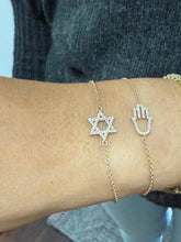 Load image into Gallery viewer, Star of David CVD Diamond Bracelet 14k Solid Yellow Gold Hand Chain Delicate Diamond David Star Bracelet Diamond Bracelet Minimalist 0.30ctw
