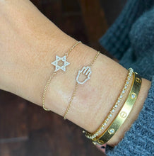 Load image into Gallery viewer, Star of David CVD Diamond Bracelet 14k Solid Yellow Gold Hand Chain Delicate Diamond David Star Bracelet Diamond Bracelet Minimalist 0.30ctw

