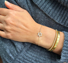 Load image into Gallery viewer, Star of David CVD Diamond Bracelet 14k Solid Yellow Gold Hand Chain Delicate Diamond David Star Bracelet Diamond Bracelet Minimalist 0.30ctw
