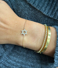 Load image into Gallery viewer, Star of David CVD Diamond Bracelet 14k Solid Yellow Gold Hand Chain Delicate Diamond David Star Bracelet Diamond Bracelet Minimalist 0.30ctw
