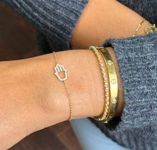 Load image into Gallery viewer, Hamsa Bracelet CVD Diamond Bracelet 14k Solid Yellow Gold Hand Chain Delicate Diamond Hamsa Bracelet Diamond Bracelet Minimalist 0.20ctw
