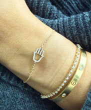 Load image into Gallery viewer, Hamsa Bracelet CVD Diamond Bracelet 14k Solid Yellow Gold Hand Chain Delicate Diamond Hamsa Bracelet Diamond Bracelet Minimalist 0.20ctw
