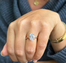 Load image into Gallery viewer, Oval Cut Diamond And Round Sides Engagement Ring IGI Certified 14k Solid White Gold Bridal Ring Wedding Ring Hidden Halo Style 3.15ctw
