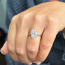 Load image into Gallery viewer, Oval Cut Diamond And Round Sides Engagement Ring IGI Certified 14k Solid White Gold Bridal Ring Wedding Ring Hidden Halo Style 3.15ctw
