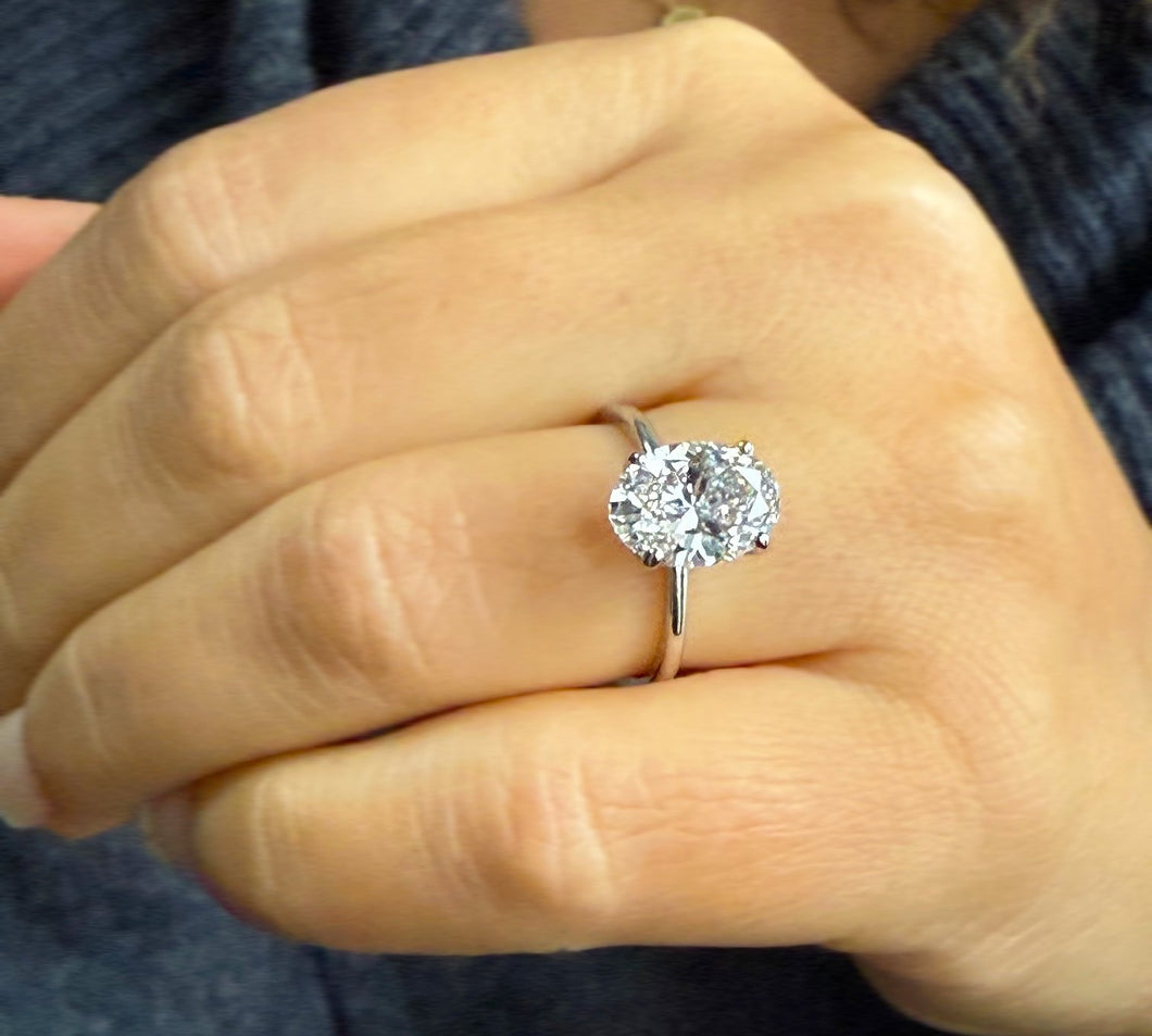 Oval Cut Diamond And Round Sides Engagement Ring IGI Certified 14k Solid White Gold Bridal Ring Wedding Ring Hidden Halo Style 3.15ctw