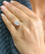 Load image into Gallery viewer, Oval Cut Diamond And Round Sides Engagement Ring IGI Certified 14k Solid White Gold Bridal Ring Wedding Ring Hidden Halo Style 3.15ctw
