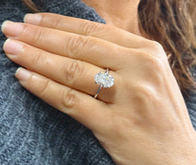 Load image into Gallery viewer, Oval Cut Diamond And Round Sides Engagement Ring IGI Certified 14k Solid White Gold Bridal Ring Wedding Ring Hidden Halo Style 3.15ctw
