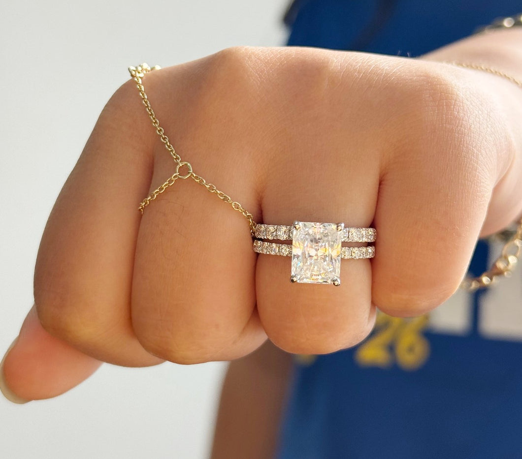 Radiant Cut And Round Cut Sides Diamond IGI Certified Engagement Ring And Matching Band 14k Solid White Gold Inner Halo Wedding Set 5.20ctw