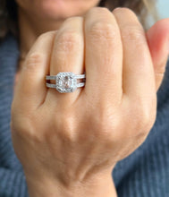 Load image into Gallery viewer, Asscher Cut And Round Cut Side Diamond Engagement Ring IGI Certified 14k Solid White Gold Halo Deco Style Wedding Ring Split Shank 2.65ctw
