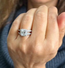 Load image into Gallery viewer, Asscher Cut And Round Cut Side Diamond Engagement Ring IGI Certified 14k Solid White Gold Halo Deco Style Wedding Ring Split Shank 2.65ctw
