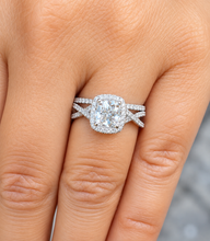 Load image into Gallery viewer, GIA Certified Cushion Cut And Round Cut Natural Diamond Engagement Ring And Band Twisted Shank 14k White Gold Halo Wedding Set 2.40ctw
