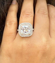 Load image into Gallery viewer, Cushion Cut Moissanite And Round Cut Sides Engagement Ring Halo Style Split Shank Wedding Ring Set In 14k White And Rose Gold Bridal 6.00ctw
