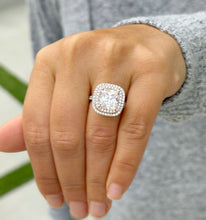 Load image into Gallery viewer, Cushion Cut Moissanite And Round Cut Sides Engagement Ring Halo Style Split Shank Wedding Ring Set In 14k White And Rose Gold Bridal 6.00ctw
